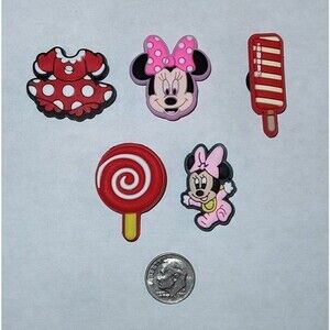 Minnie Mouse Theme Shoe Charms Red Pink Lot 5 Pieces PVC Waterproof